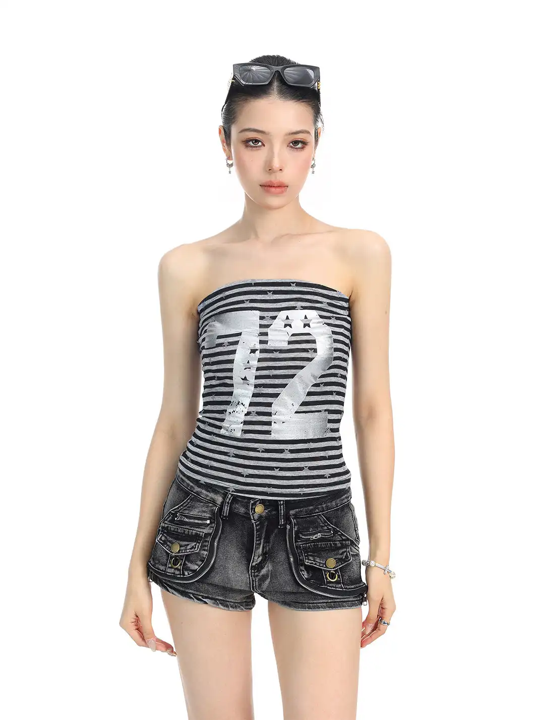 BIGGOLD | Striped Star Bandeau Top