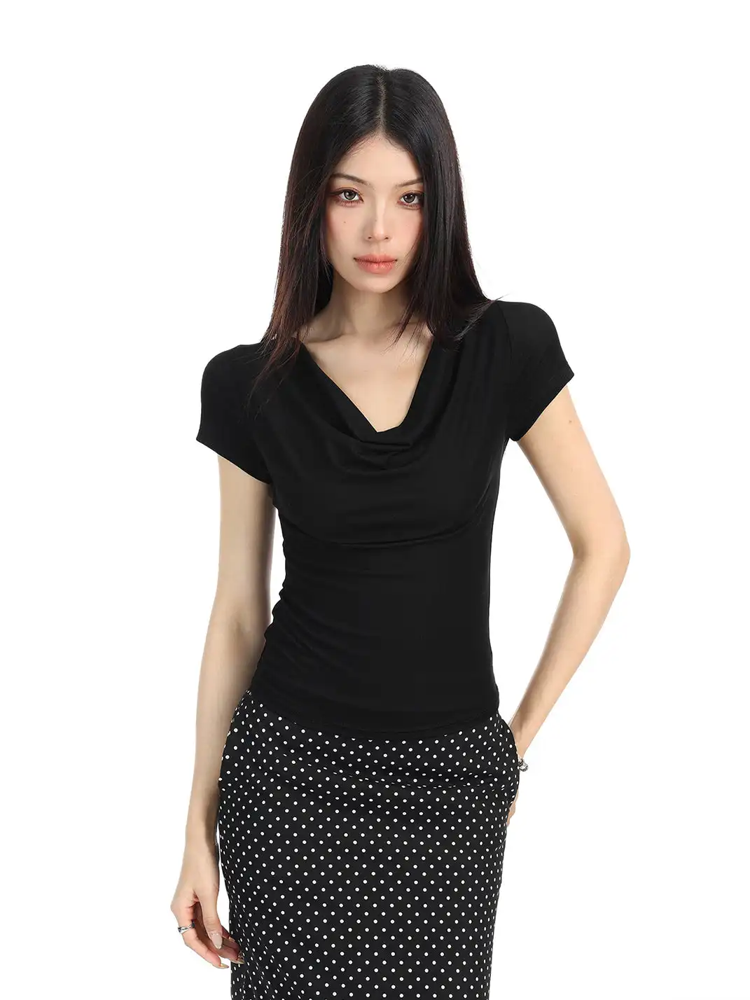 BIGGOLD | Draped Neck Backless T-Shirt