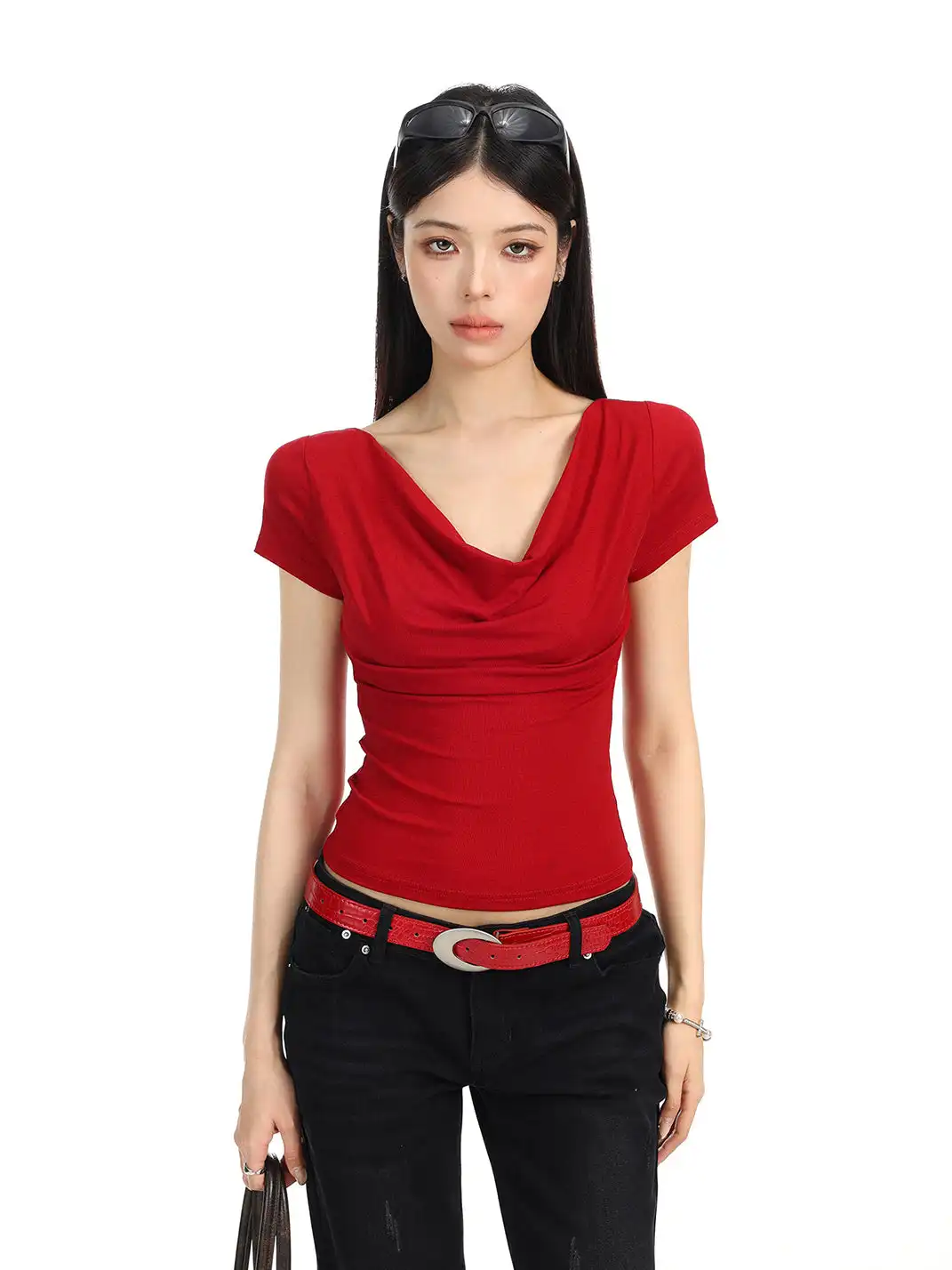 BIGGOLD | Draped Neck Backless T-Shirt