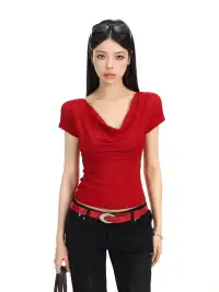 BIGGOLD | Draped Neck Backless T-Shirt