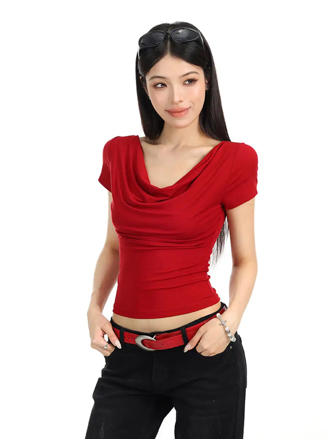 BIGGOLD | Draped Neck Backless T-Shirt