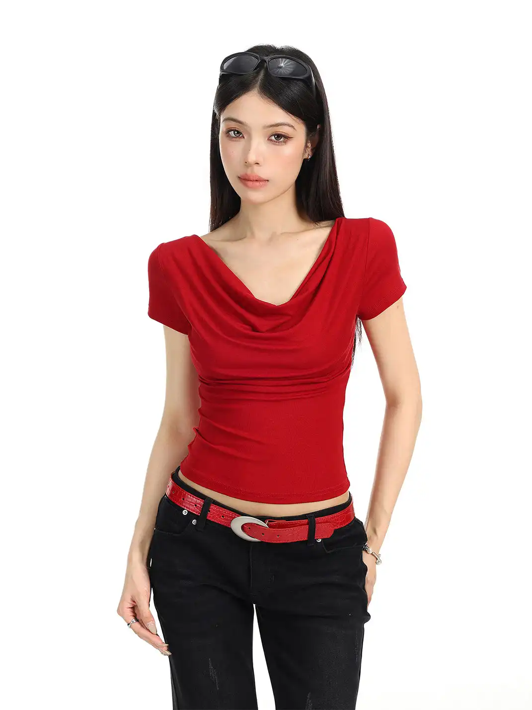 BIGGOLD | Draped Neck Backless T-Shirt