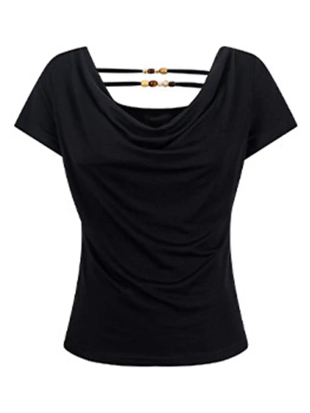 BIGGOLD | Draped Neck Backless T-Shirt