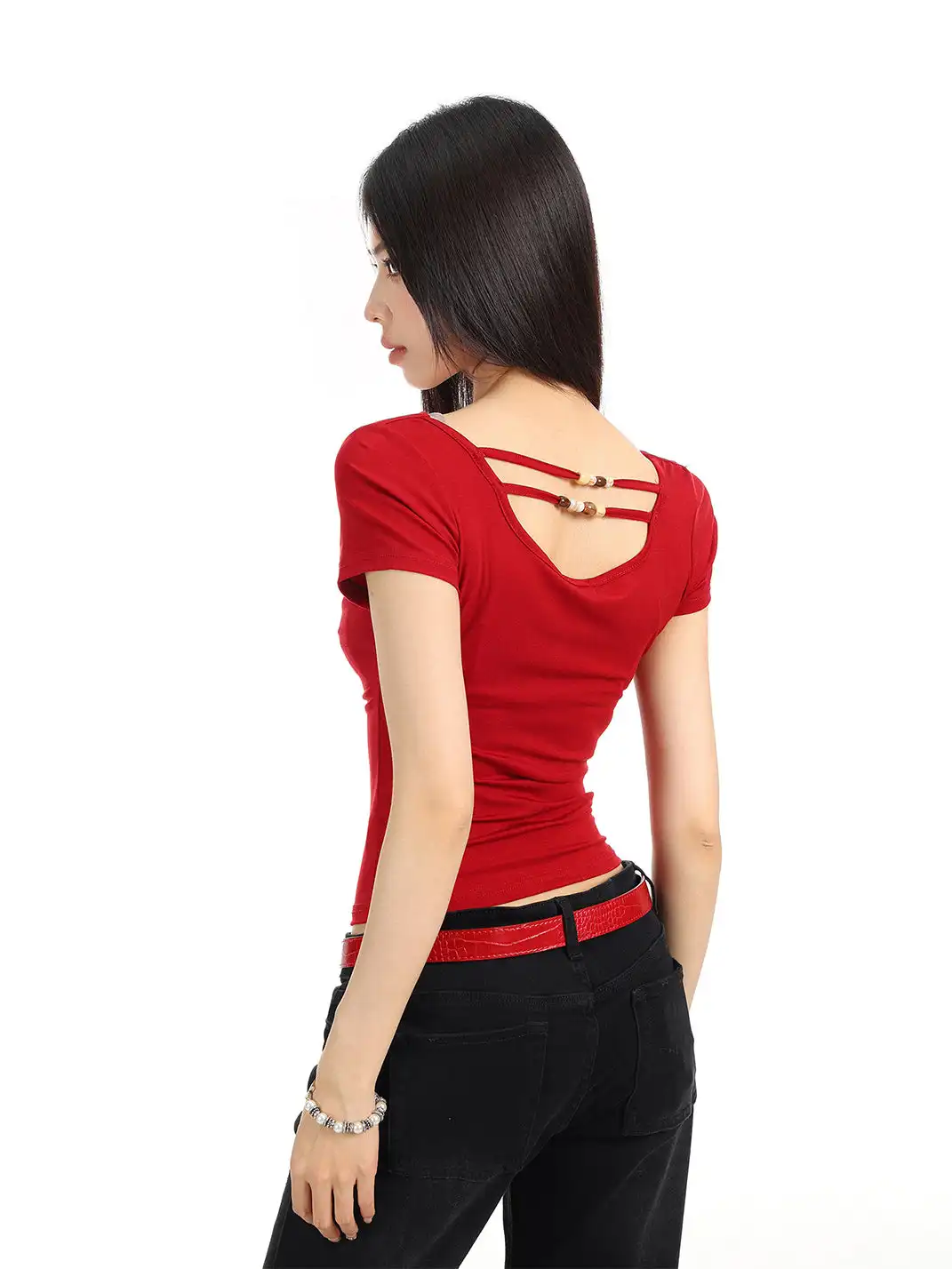 BIGGOLD | Draped Neck Backless T-Shirt