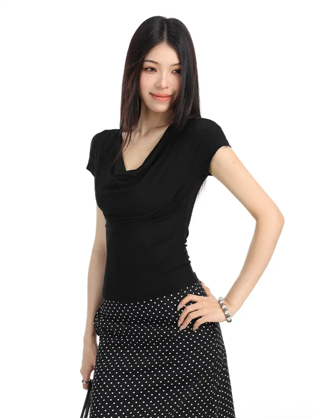 BIGGOLD | Draped Neck Backless T-Shirt