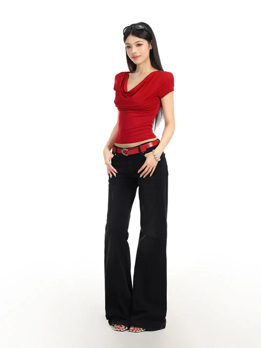 BIGGOLD | Draped Neck Backless T-Shirt