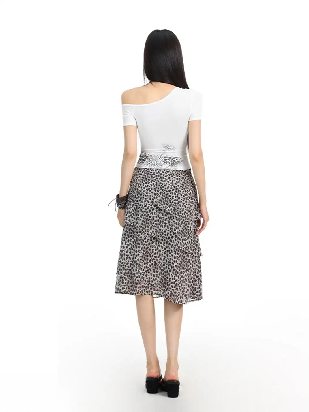 BIGGOLD | One-Shoulder Leopard Print T-Shirt