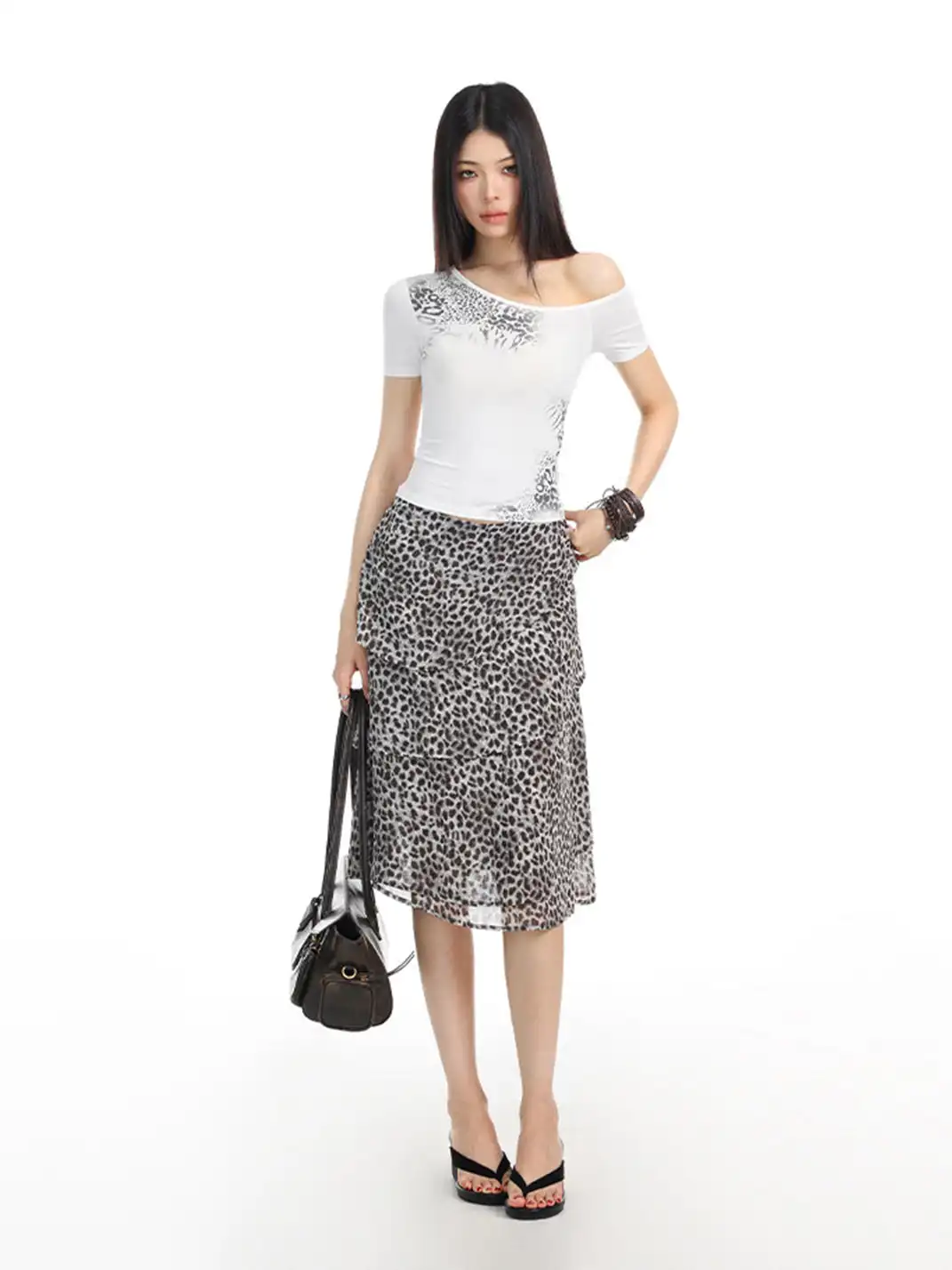 BIGGOLD | One-Shoulder Leopard Print T-Shirt