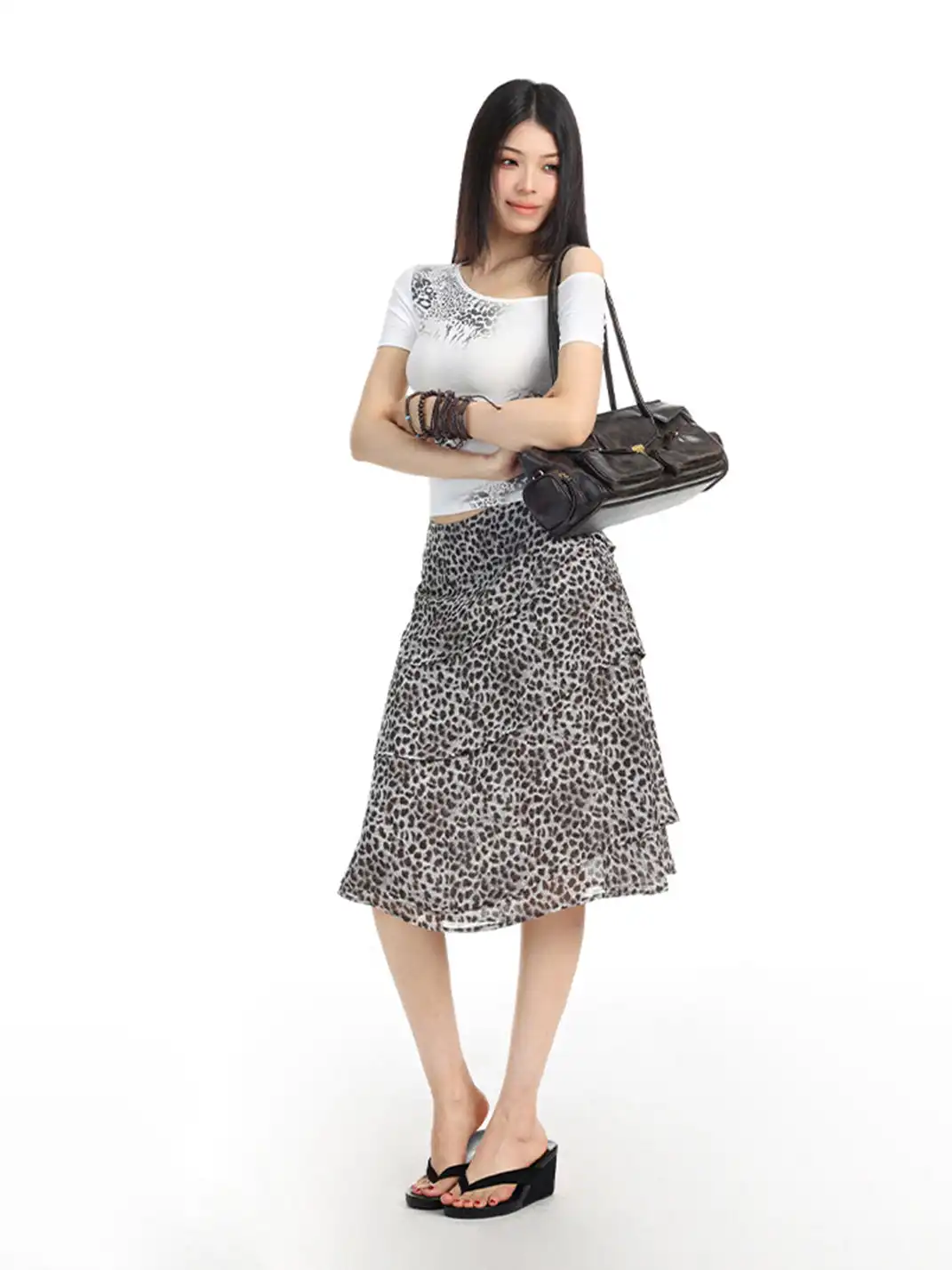 BIGGOLD | One-Shoulder Leopard Print T-Shirt