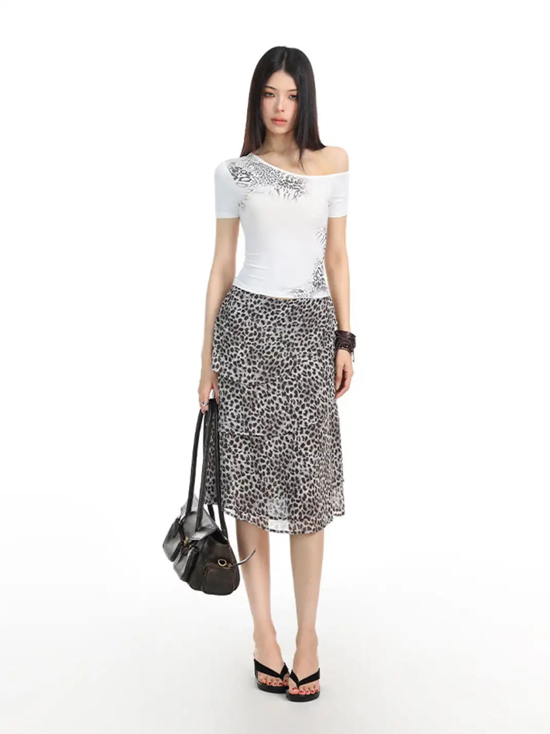 BIGGOLD | One-Shoulder Leopard Print T-Shirt