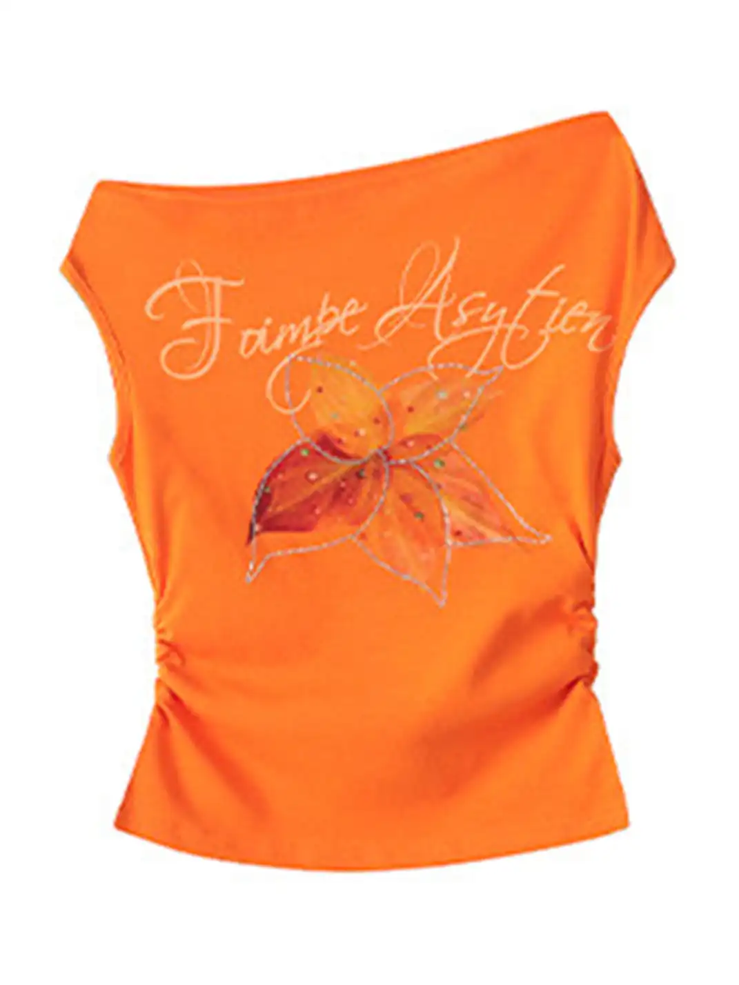 BIGGOLD | Rhinestone Floral Off-Shoulder T-Shirt