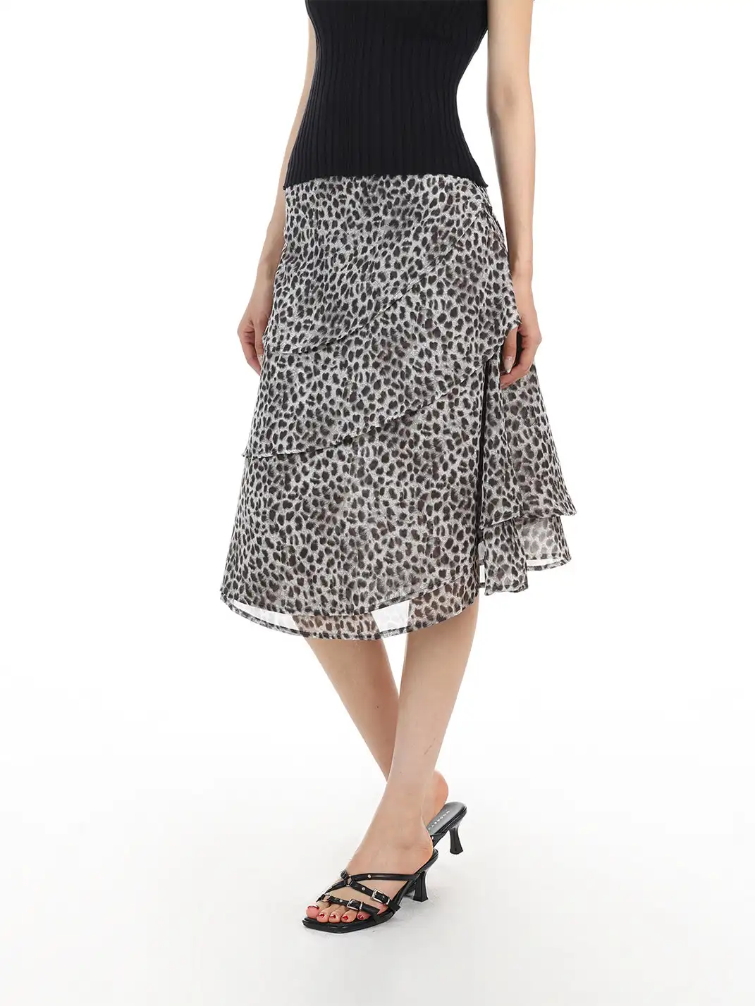 BIGGOLD | Leopard Print Layered Mesh Skirt