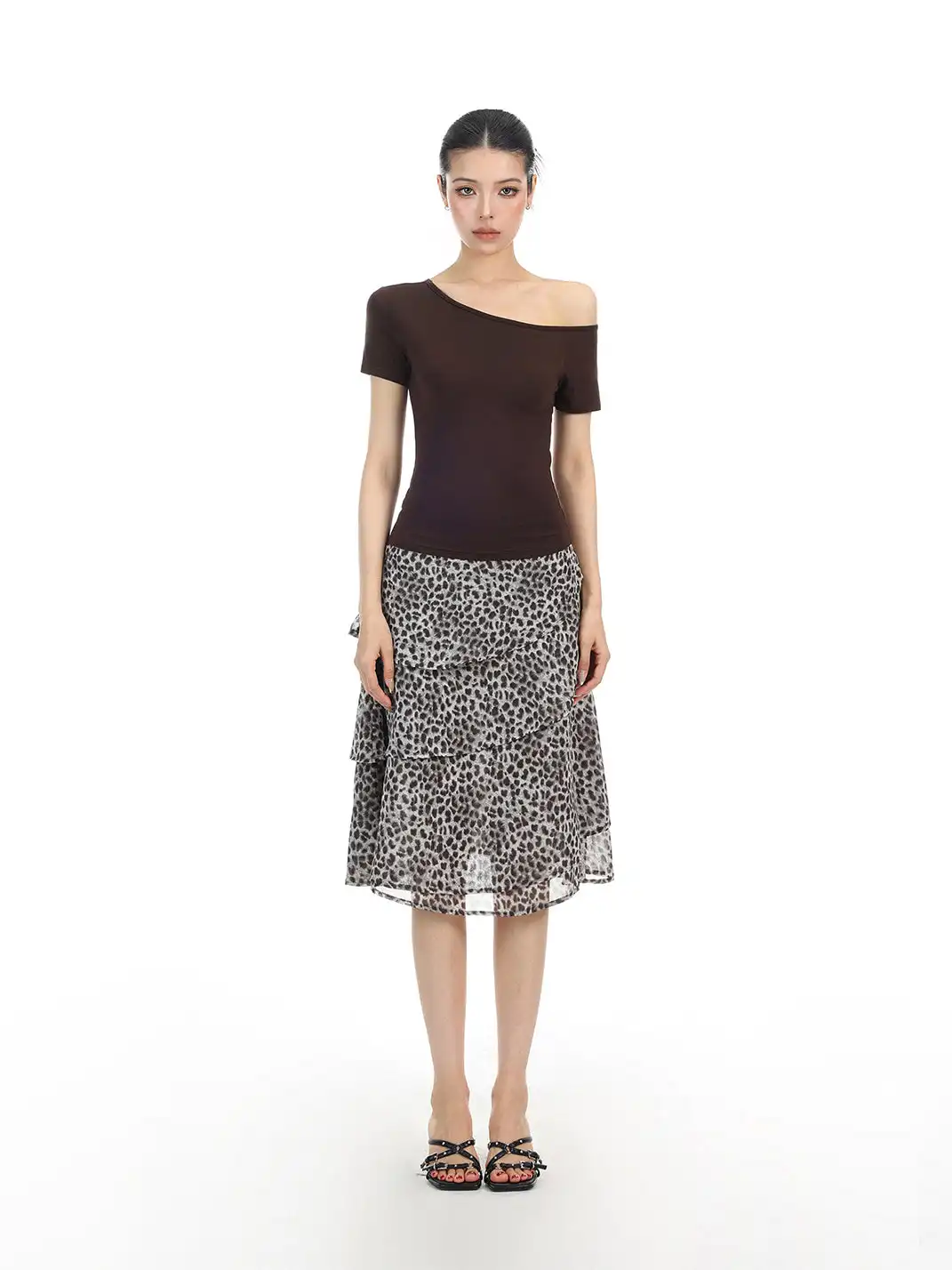 BIGGOLD | Leopard Print Layered Mesh Skirt
