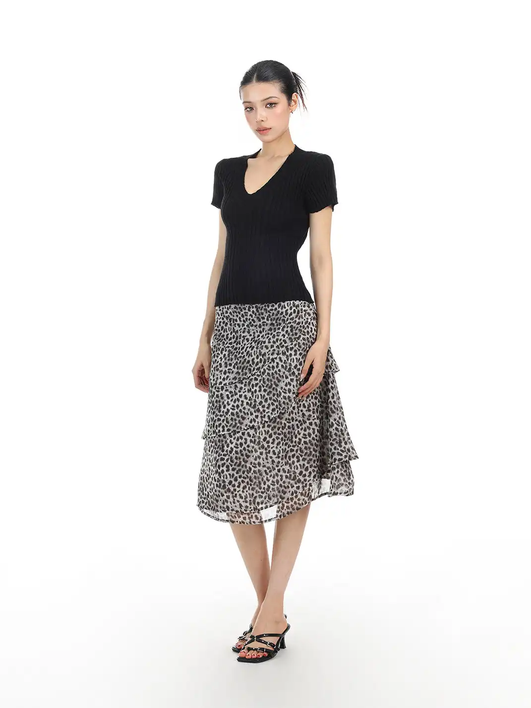 BIGGOLD | Leopard Print Layered Mesh Skirt