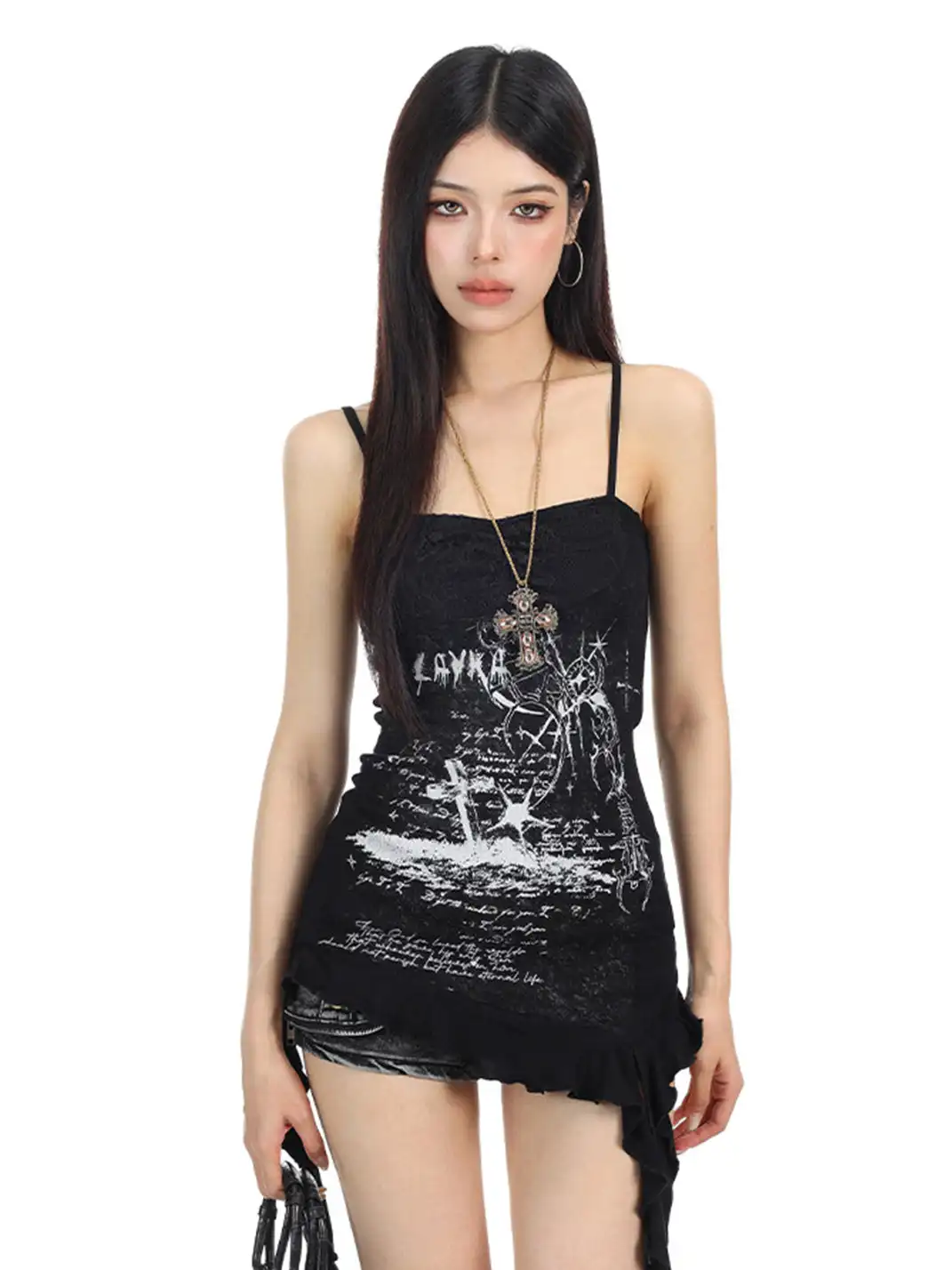 BIGGOLD | Graffiti Print Ruffle Hem Camisole Top