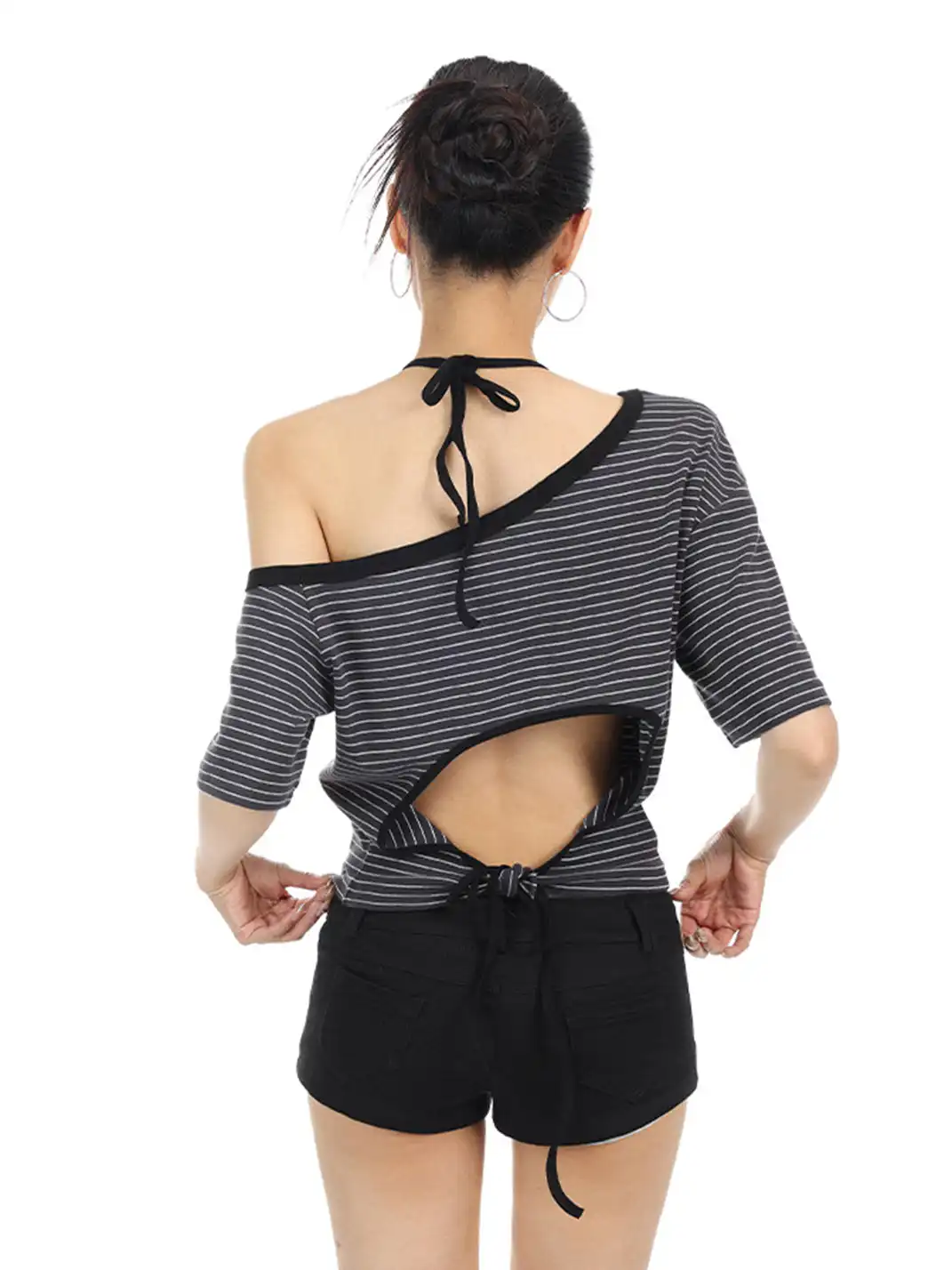 BIGGOLD | Fake Two-Piece Asymmetrical Halter T-Shirt