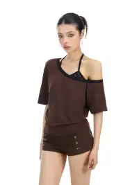 BIGGOLD | Fake Two-Piece Asymmetrical Halter T-Shirt