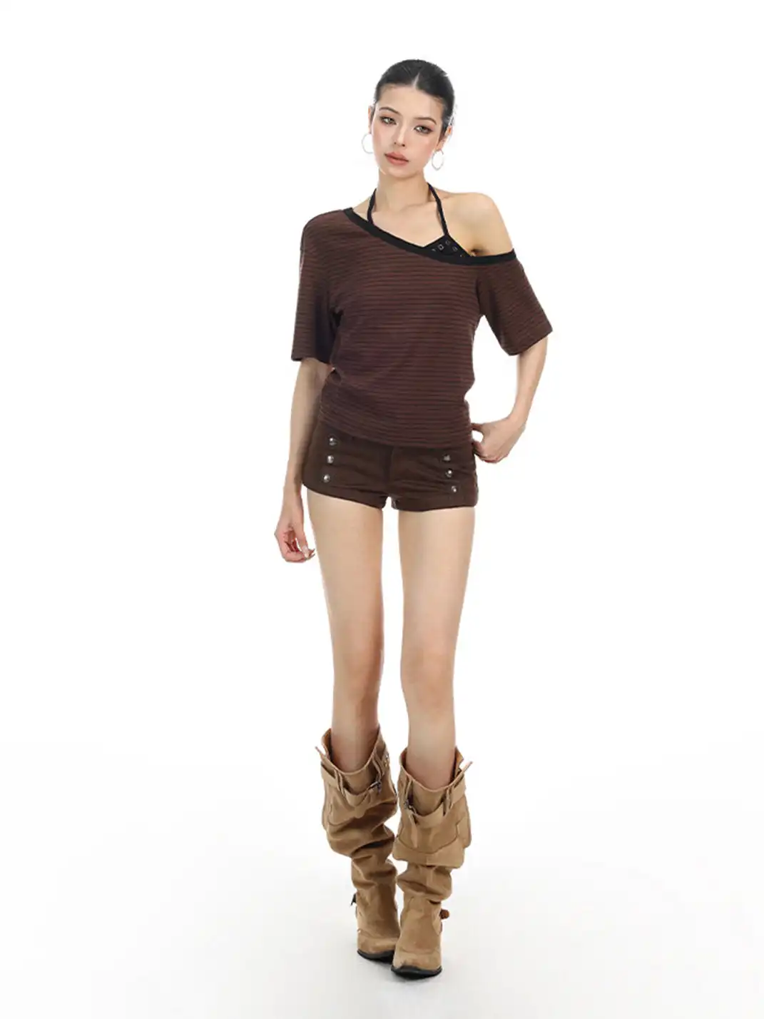 BIGGOLD | Fake Two-Piece Asymmetrical Halter T-Shirt