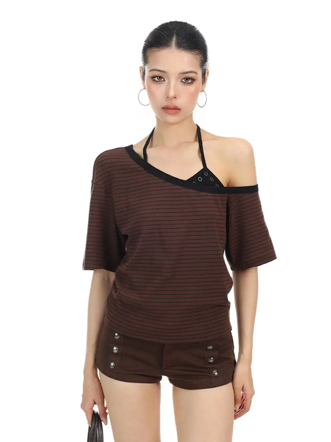 BIGGOLD | Fake Two-Piece Asymmetrical Halter T-Shirt