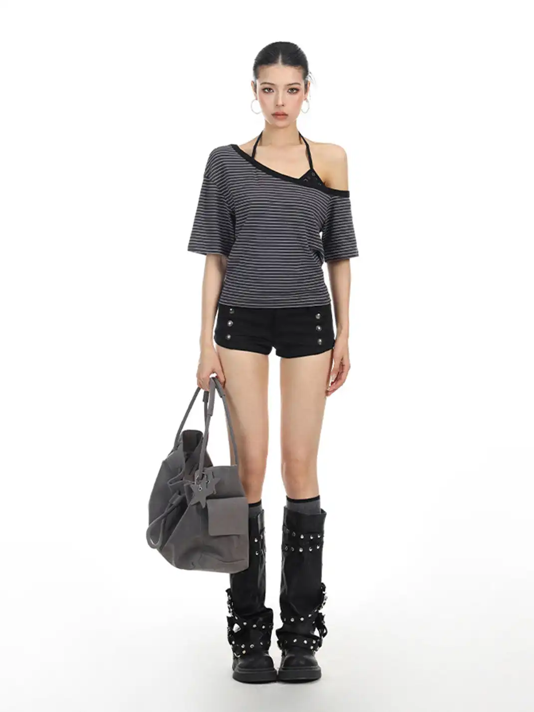 BIGGOLD | Fake Two-Piece Asymmetrical Halter T-Shirt
