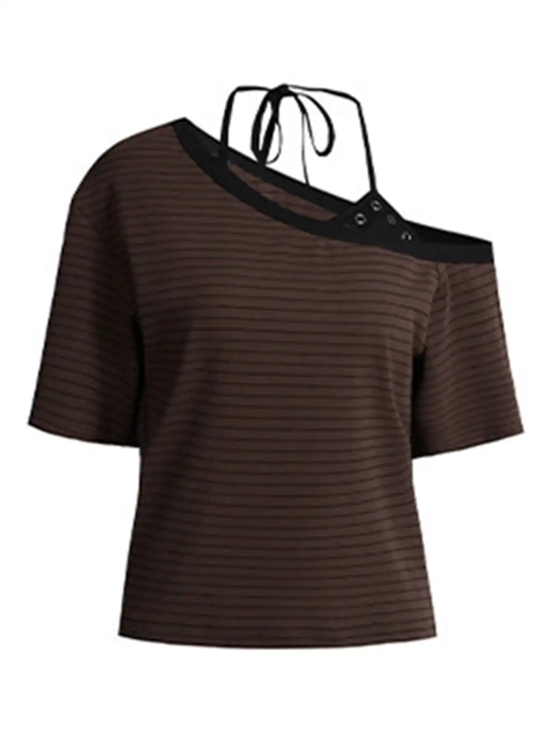 BIGGOLD | Fake Two-Piece Asymmetrical Halter T-Shirt