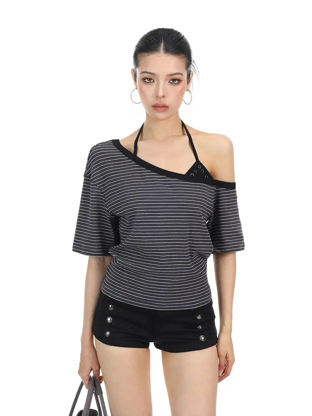 BIGGOLD | Fake Two-Piece Asymmetrical Halter T-Shirt