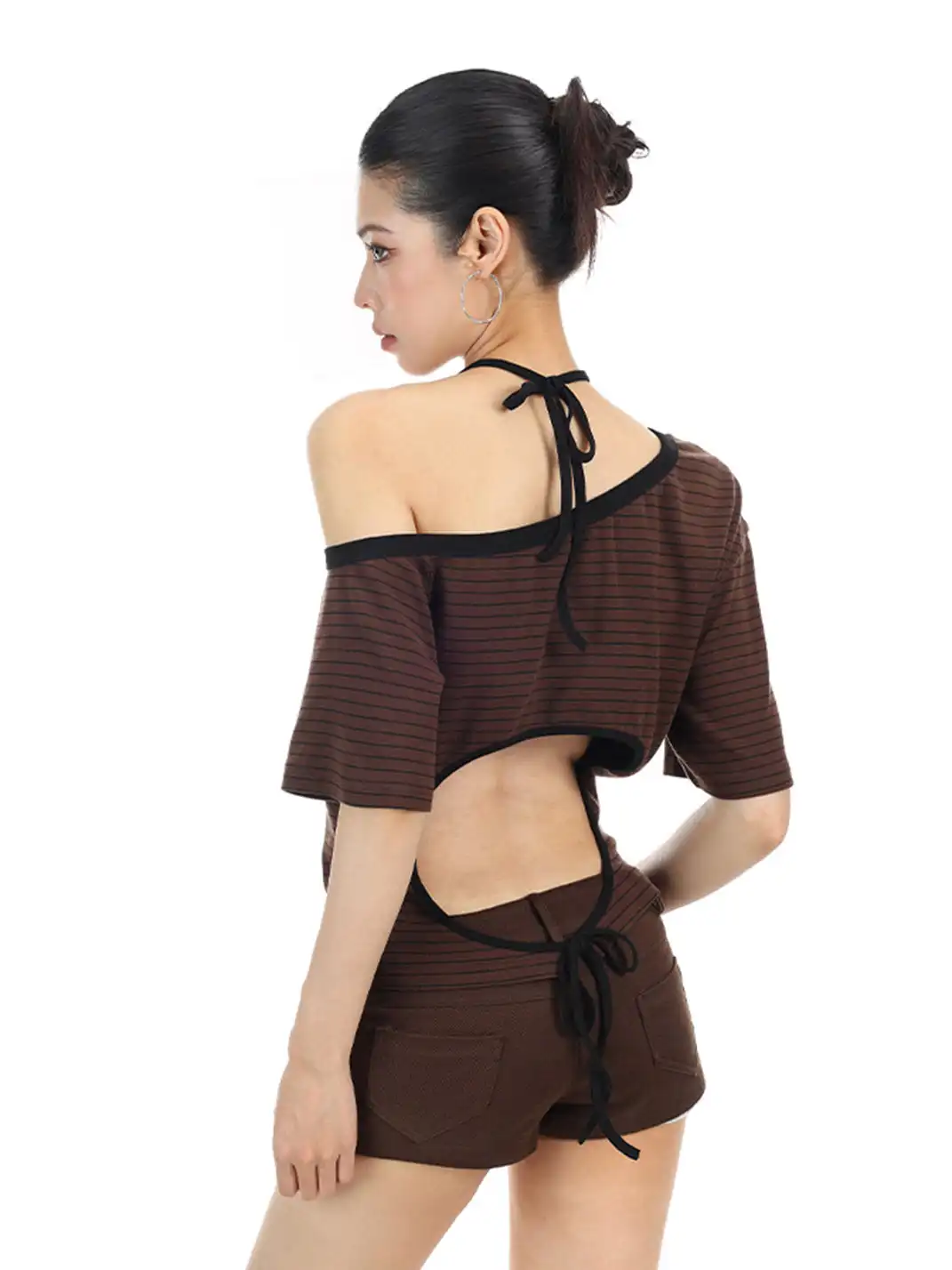 BIGGOLD | Fake Two-Piece Asymmetrical Halter T-Shirt