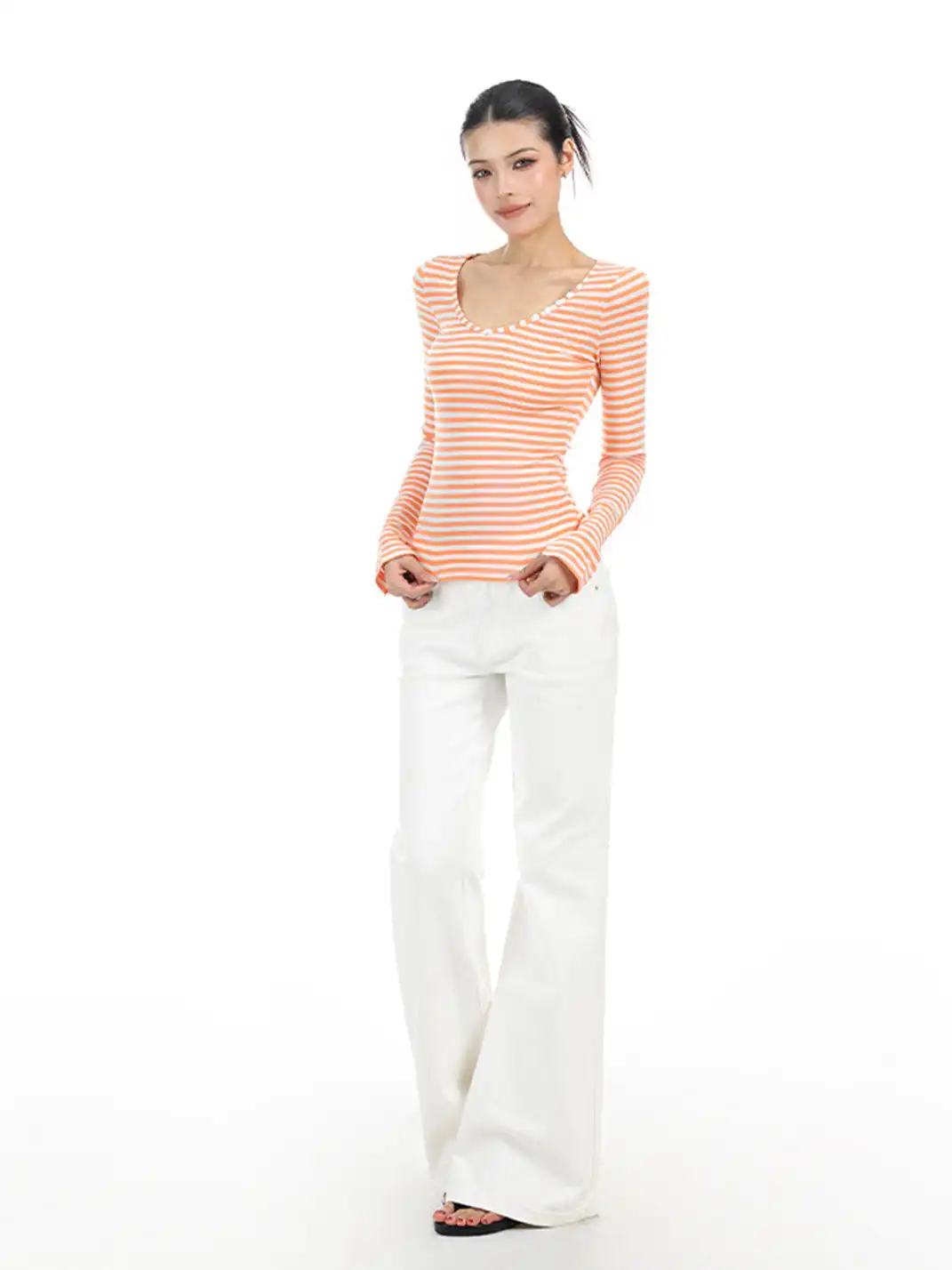 BIGGOLD | Striped Button V-Neck Long Sleeve T-Shirt