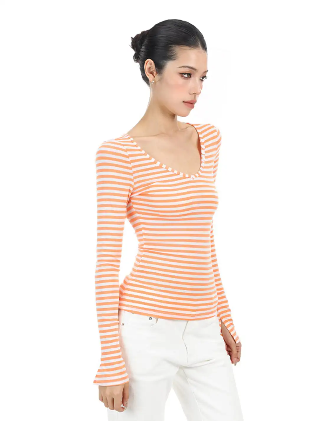 BIGGOLD | Striped Button V-Neck Long Sleeve T-Shirt