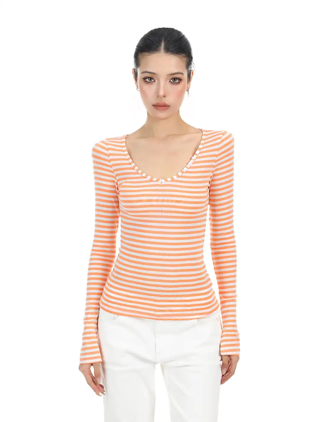 BIGGOLD | Striped Button V-Neck Long Sleeve T-Shirt