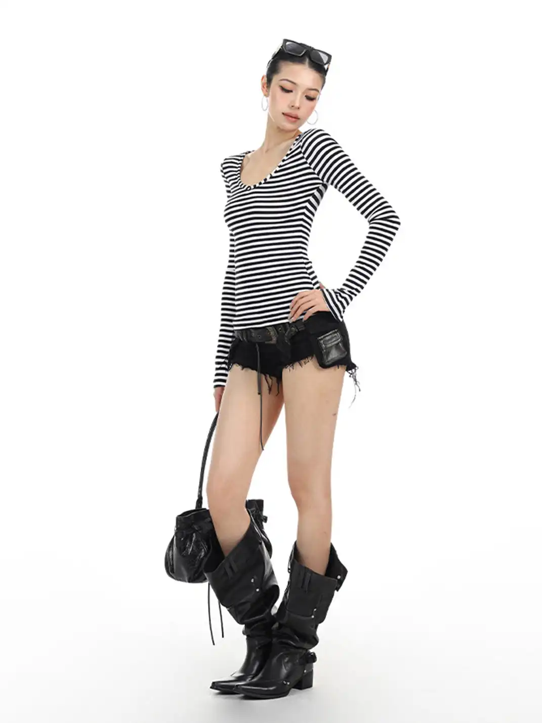 BIGGOLD | Striped Button V-Neck Long Sleeve T-Shirt