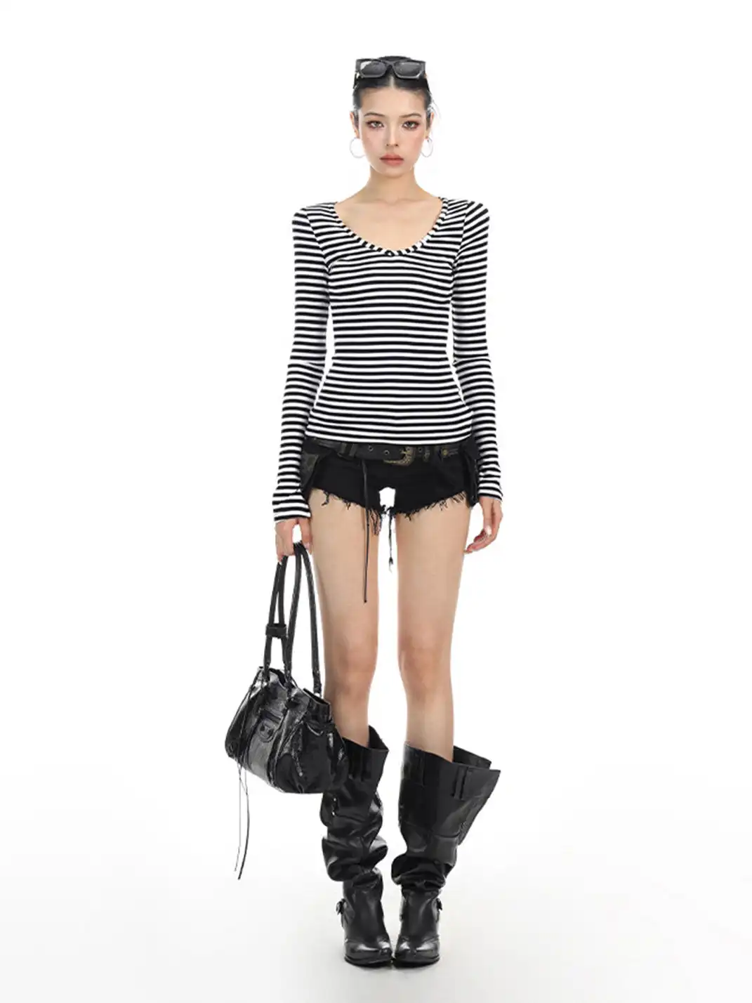 BIGGOLD | Striped Button V-Neck Long Sleeve T-Shirt