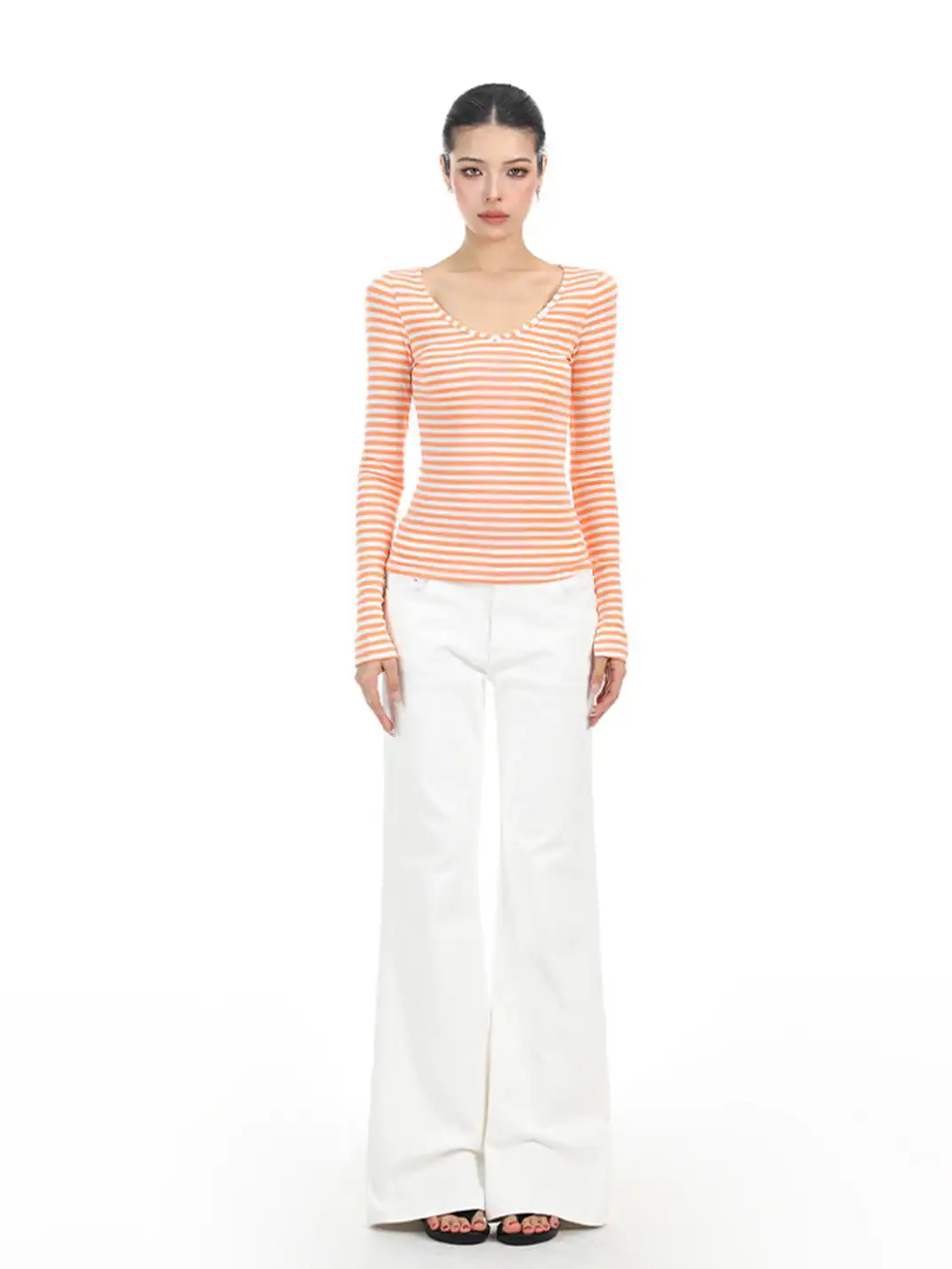 BIGGOLD | Striped Button V-Neck Long Sleeve T-Shirt