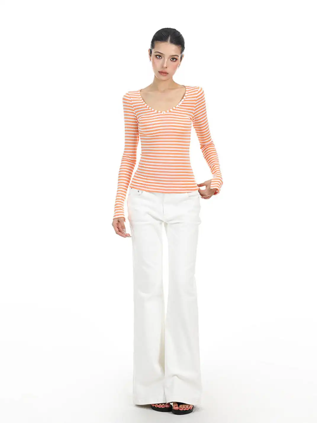 BIGGOLD | Striped Button V-Neck Long Sleeve T-Shirt