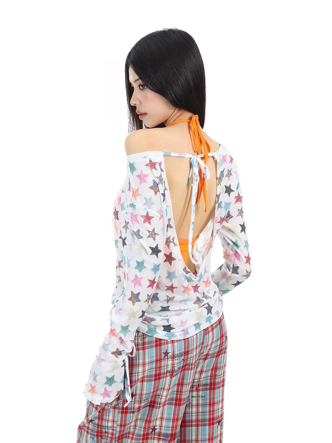 BIGGOLD | Asymmetrical Shoulder Colorful Star Long Sleeve T-Shirt