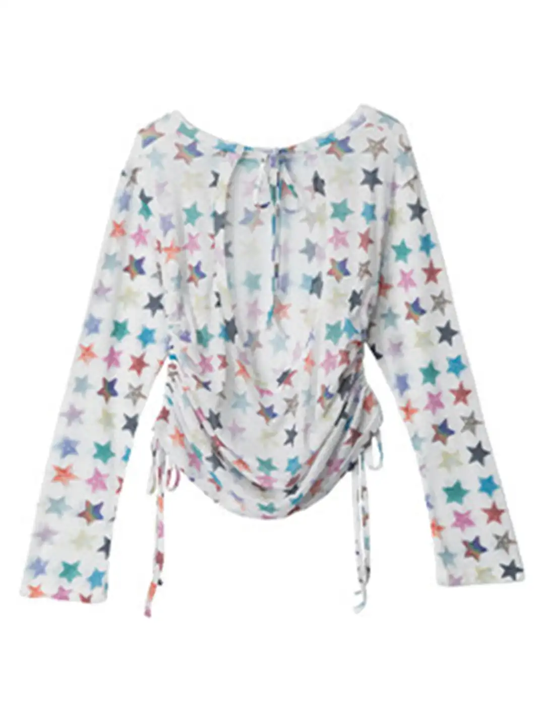 BIGGOLD | Asymmetrical Shoulder Colorful Star Long Sleeve T-Shirt