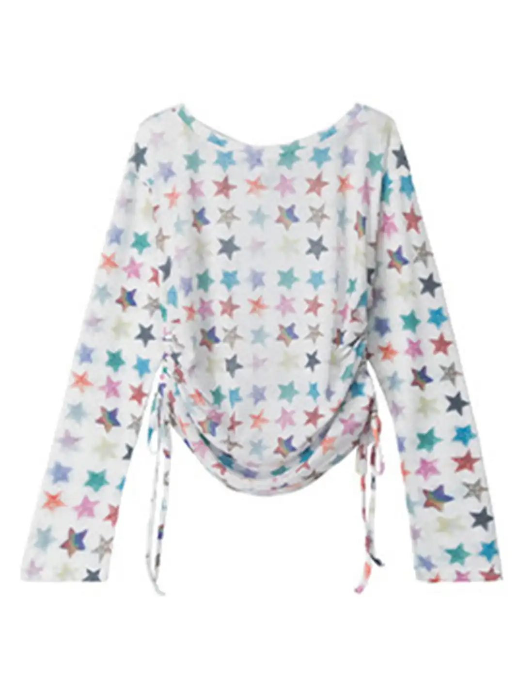 BIGGOLD | Asymmetrical Shoulder Colorful Star Long Sleeve T-Shirt
