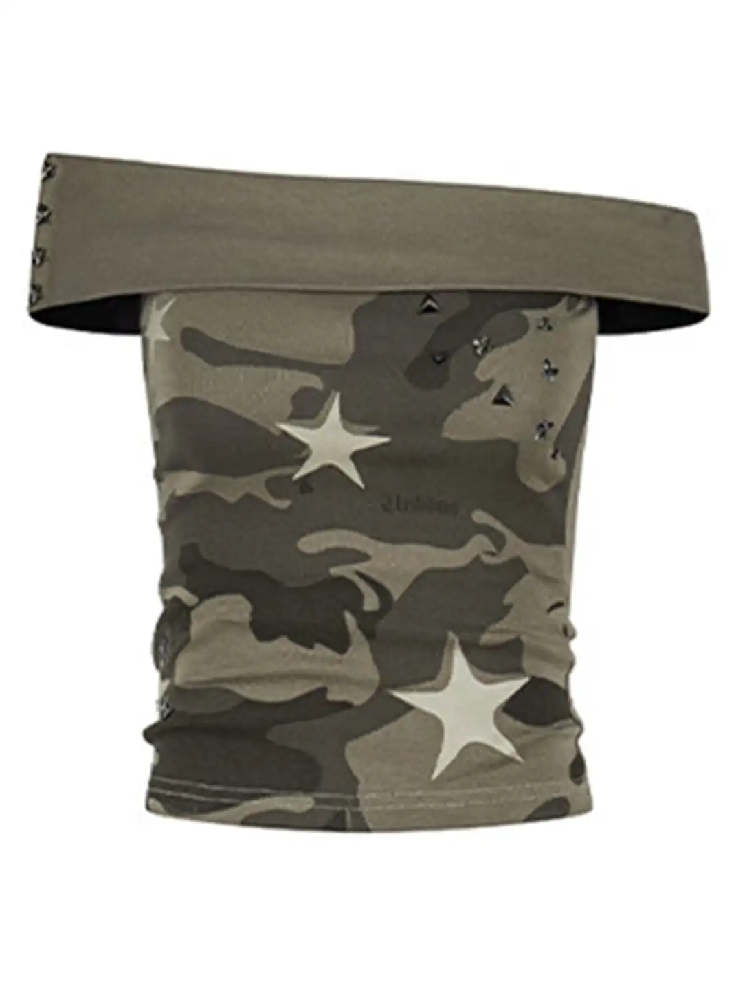 BIGGOLD | Rivet Star Camouflage Off-Shoulder T-Shirt