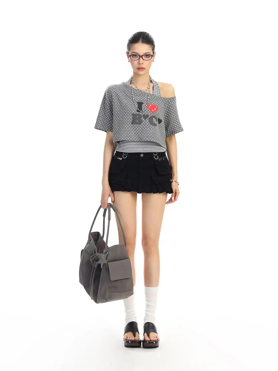 BIGGOLD | Low-Waist Denim Pleated Skirt