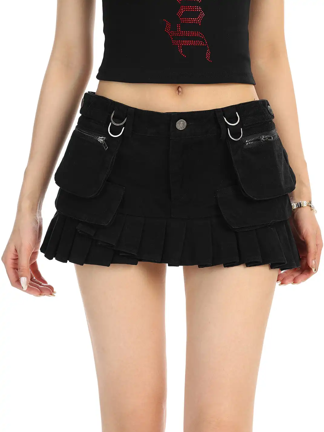 BIGGOLD | Low-Waist Denim Pleated Skirt