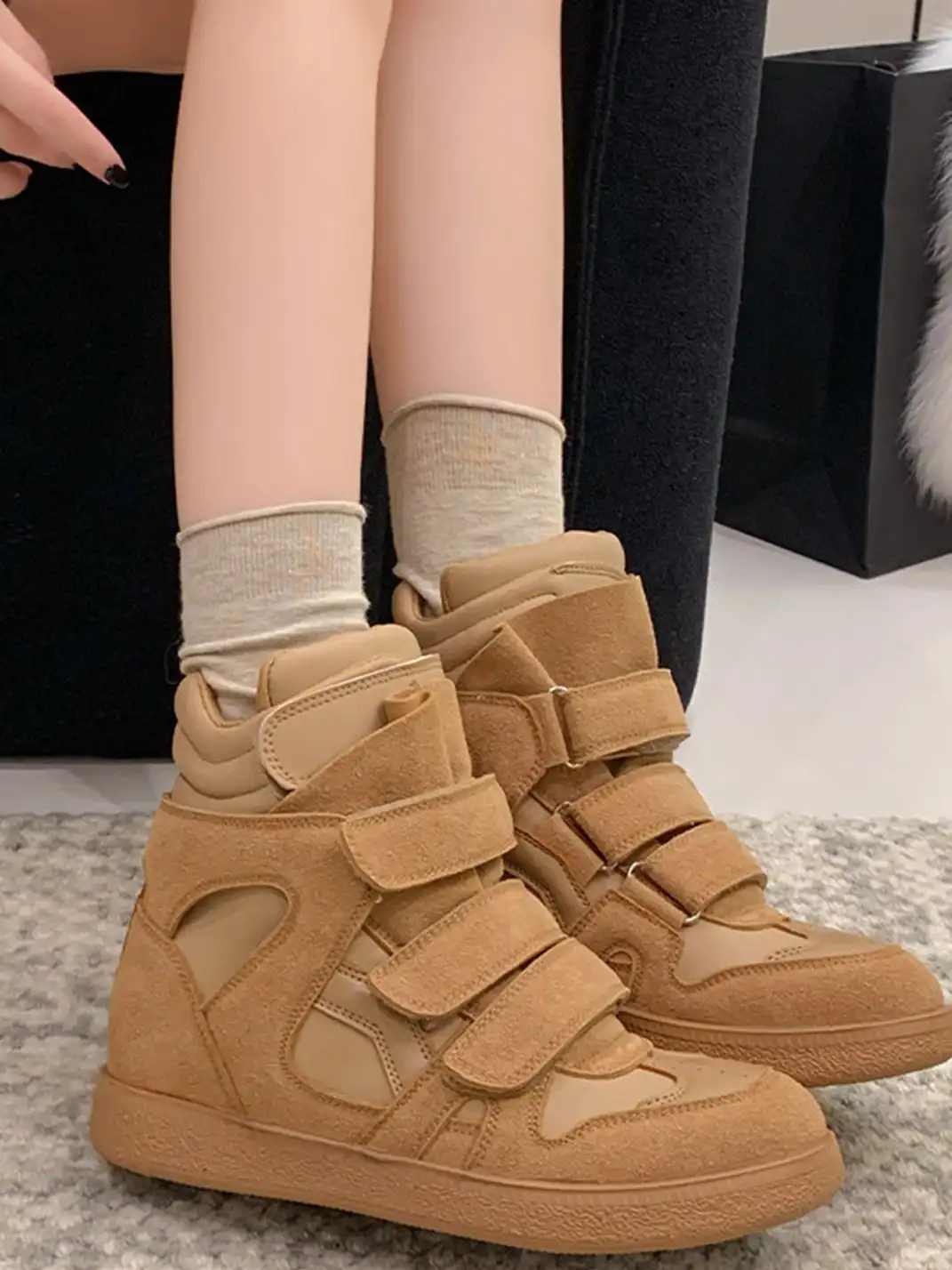 Jpoetry | Color-Block Hook-and-Loop High-Top Sneakers