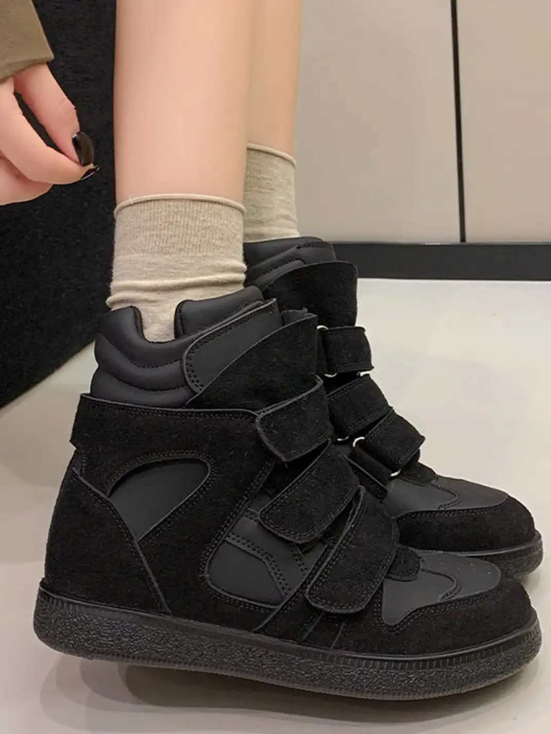 Jpoetry | Color-Block Hook-and-Loop High-Top Sneakers