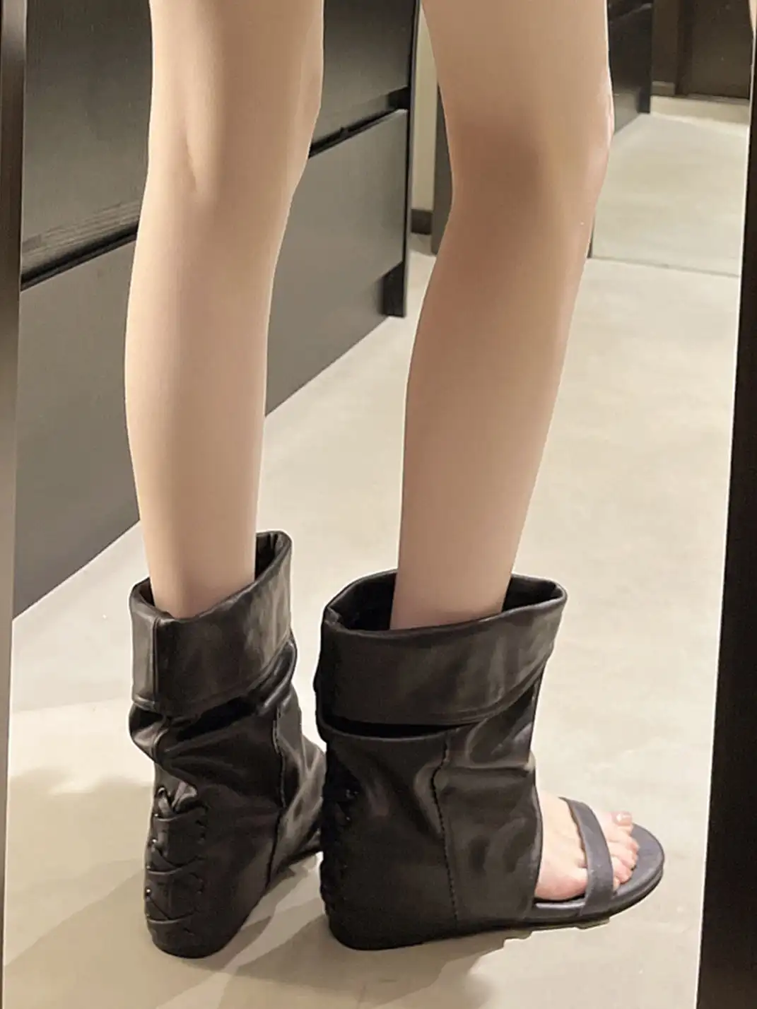 Jpoetry | Flat Peep-Toe Sandal Boots