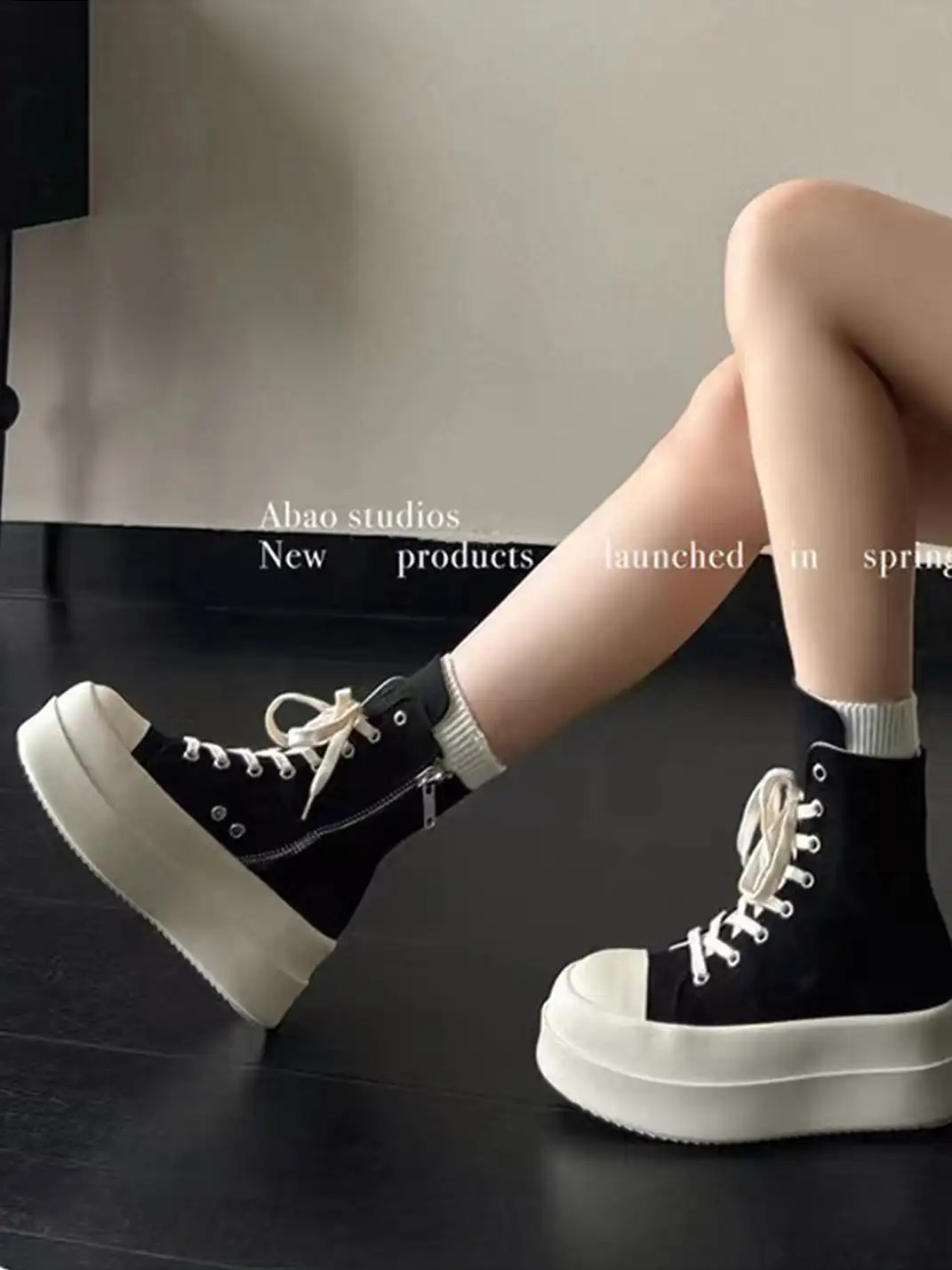 Jpoetry | Black High Platform Canvas Shoes
