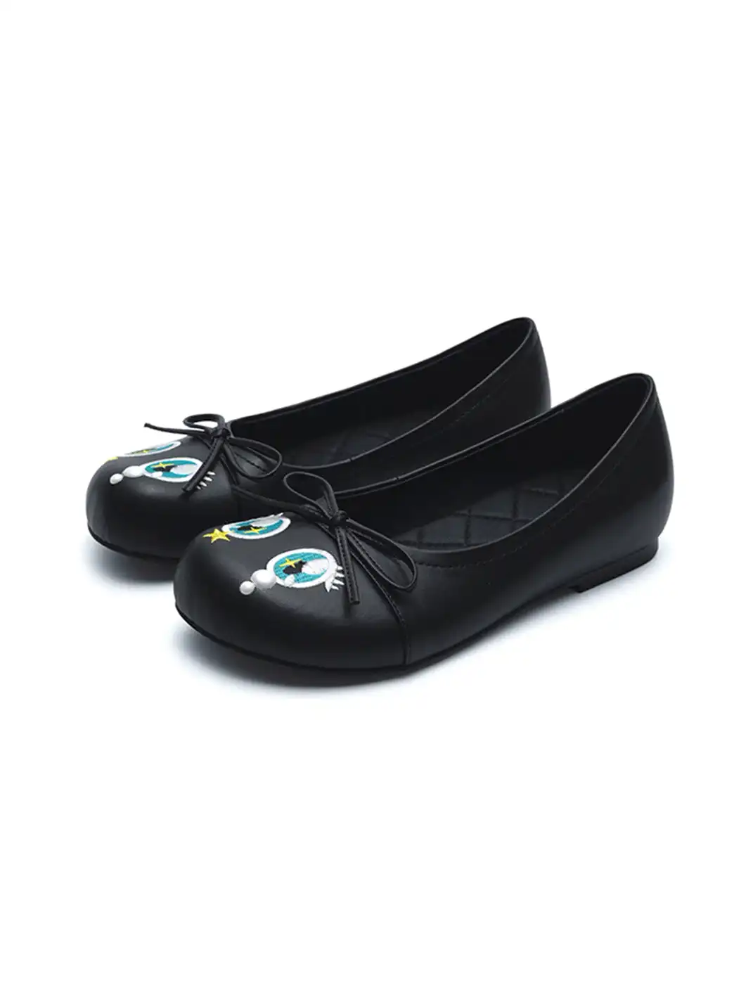 EMPTY BEHAVIOR | Cartoon Pearl Teeth Flat Shoes-Black