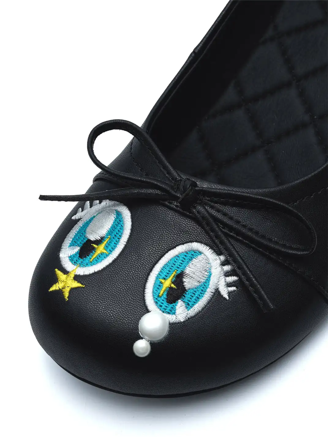 EMPTY BEHAVIOR | Cartoon Pearl Teeth Flat Shoes-Black