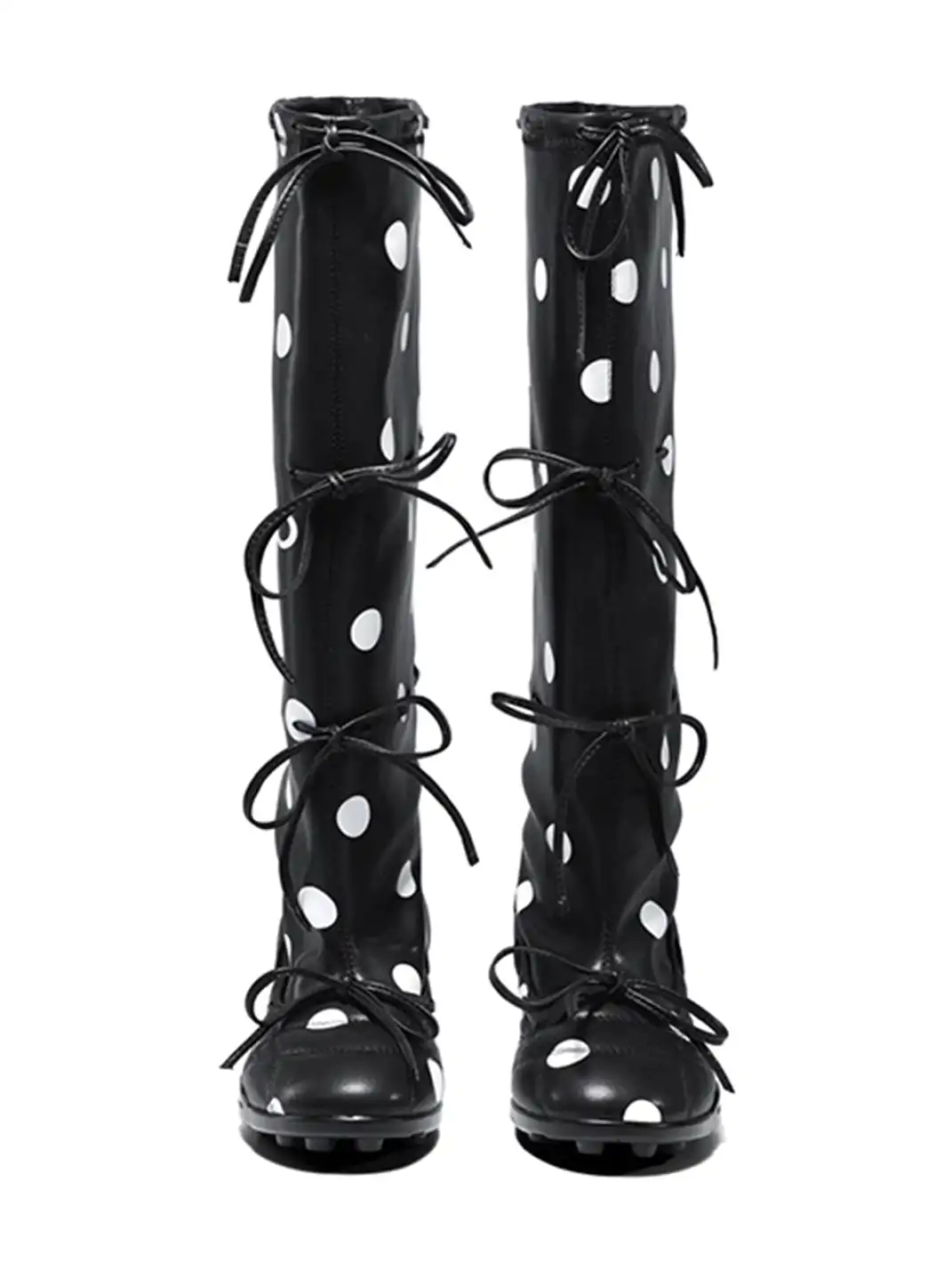 EMPTY BEHAVIOR | Polka Dot Ballet Lace-Up Wrap Boots