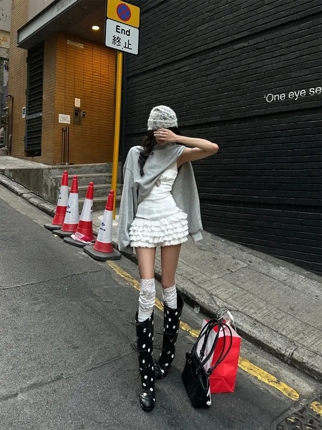 EMPTY BEHAVIOR | Polka Dot Ballet Lace-Up Wrap Boots