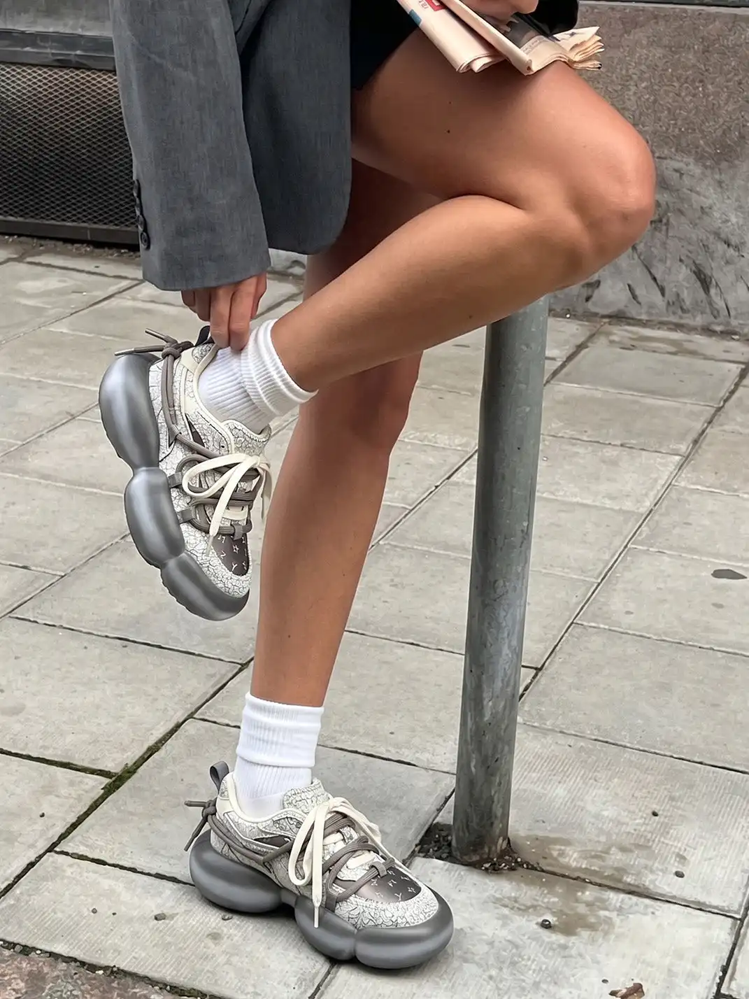 XMZY | Cracked Texture Chunky Bubble Sole Sneakers