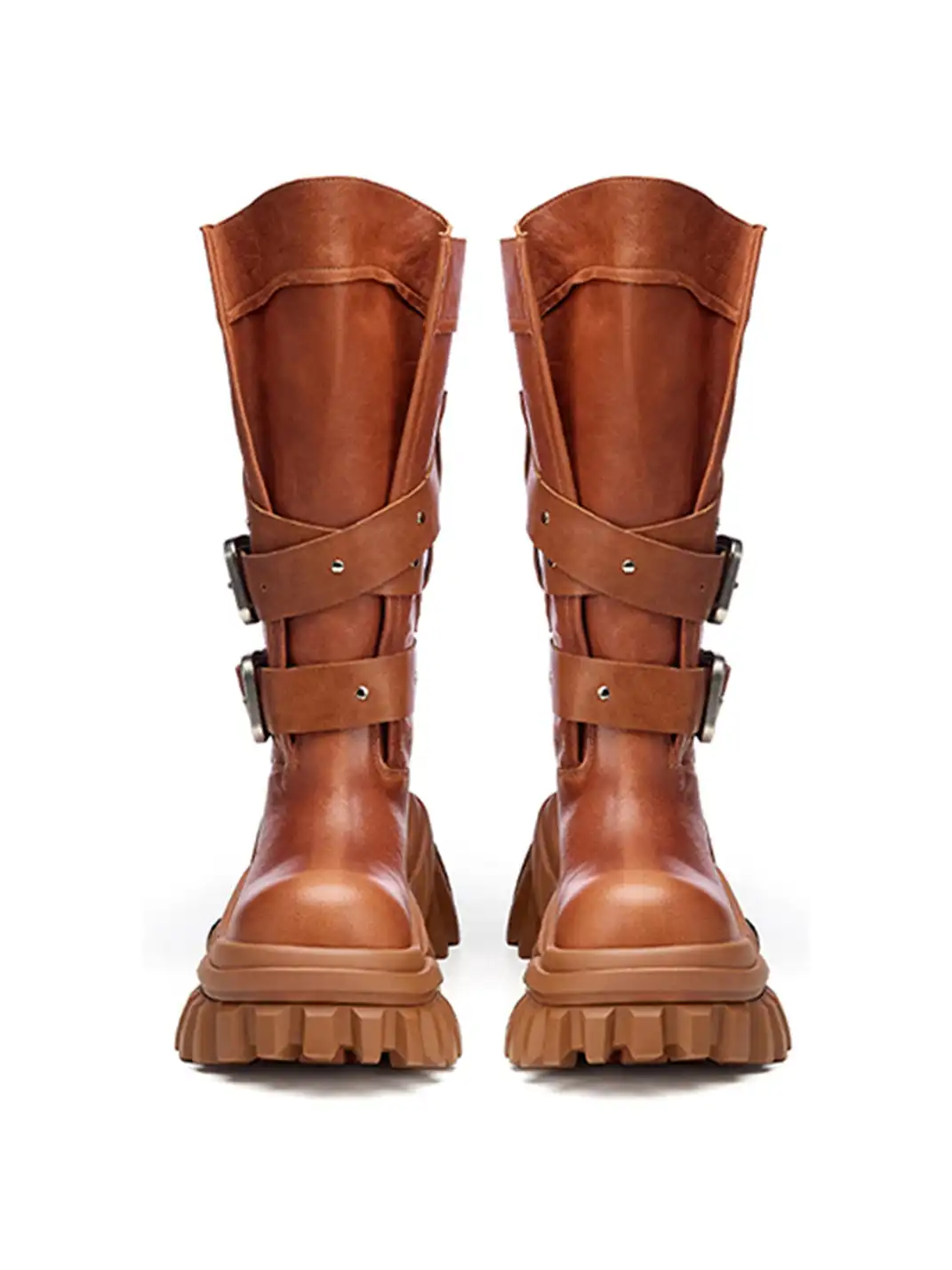 XMZY | Wrinkled Leather Knee-High Platform Riding Boots